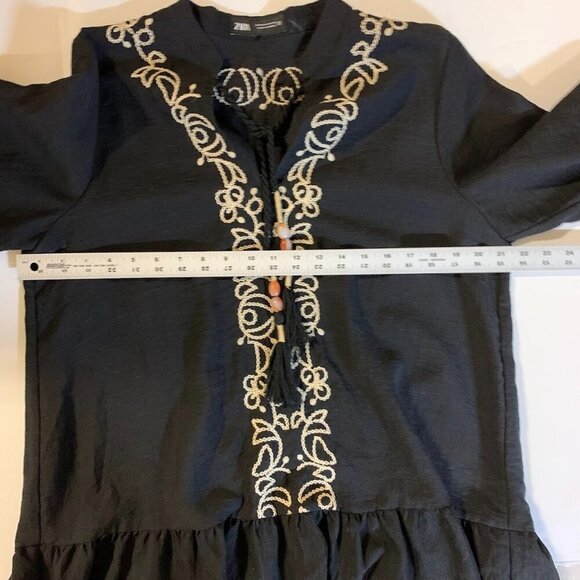 Zara Women's Embroidered Pullover Long Sleeve Front‎ Tie Mini Dress Size M - Picture 11 of 13